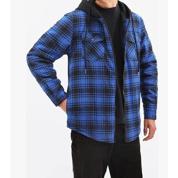 SIZE SMALL Men's Sherpa Lined Full Zip Hooded Plaid Shirt Jacket - Picture 5 of 6